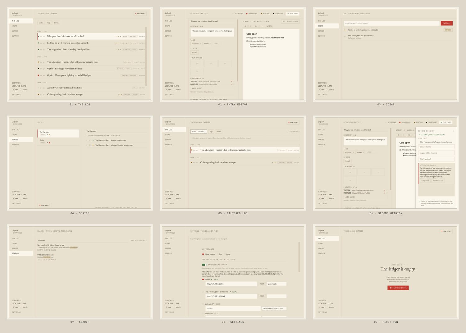 Logbook in its paper theme